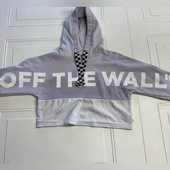 Vans Off The Wall Sz XS Purple White Cropped Hoodie Hooded Sweatshirt *See photo - Picture 2 of 8